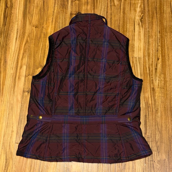 Ralph Lauren women’s large vest quilt plaid purple Deep red Jacket corduroy trim - Picture 6 of 9